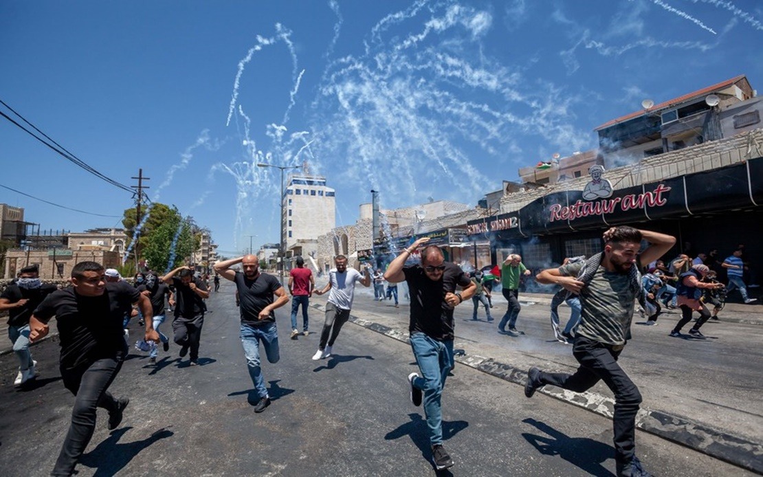 Israel over. Israel protests. Protest in Jerusalem Top view. Gasa Gaya line Pen.