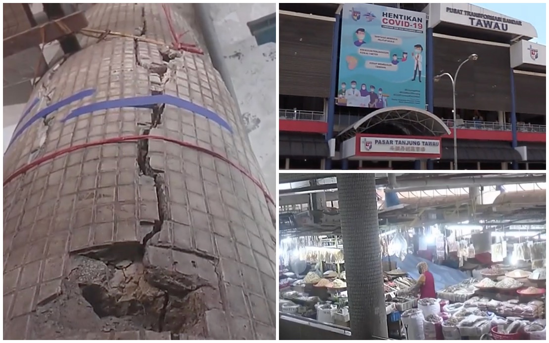 BERNAMA - MPT ASSESSING CRACKS ON PASAR TANJUNG WALLS, PILLARS