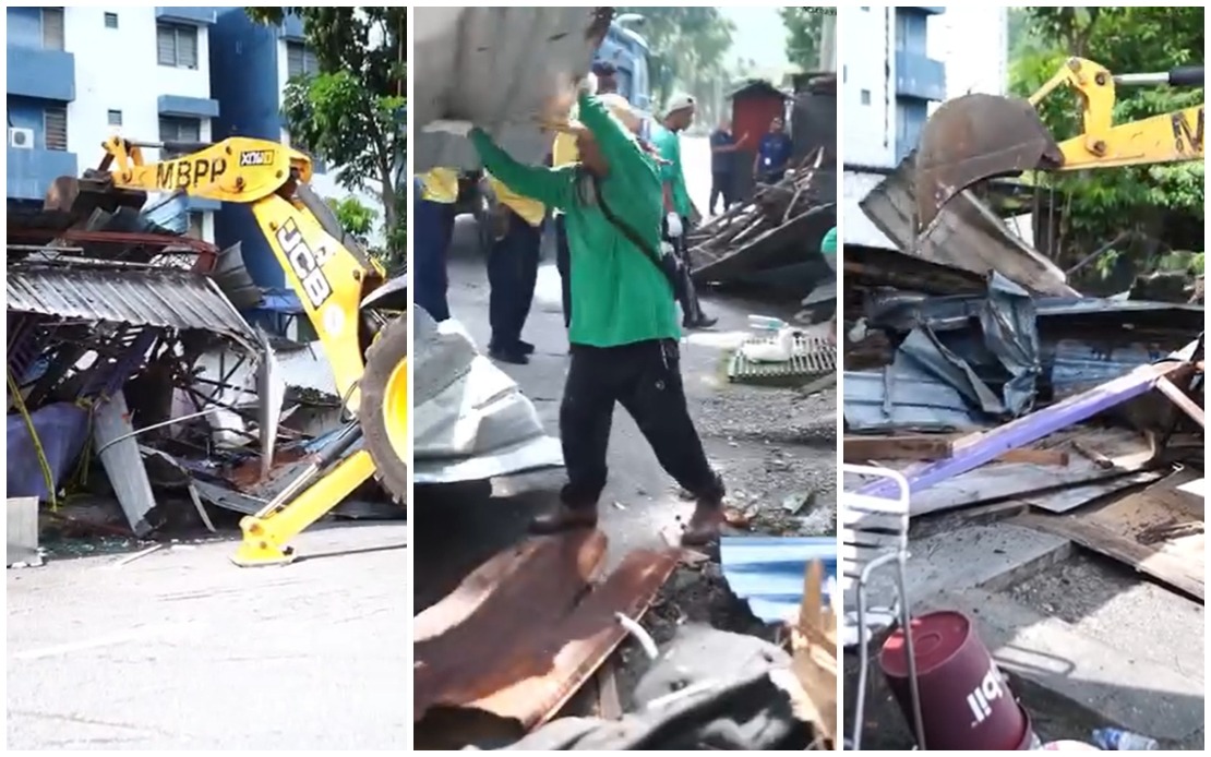 MBPP Demolishes Illegal Foodstall On Walkway